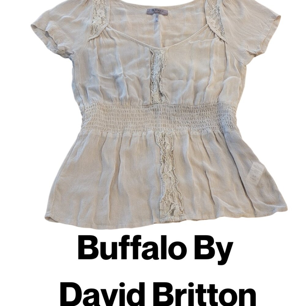 Buffalo By David Britton short-sleeve babydoll-style blouse in cream